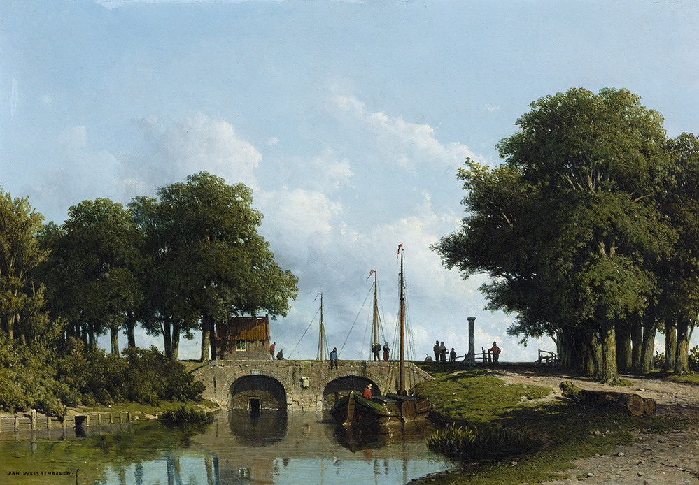Landschap met sluis